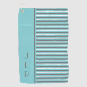 Golf Custom Initials Teal & Grey Modern Stripes Towel
