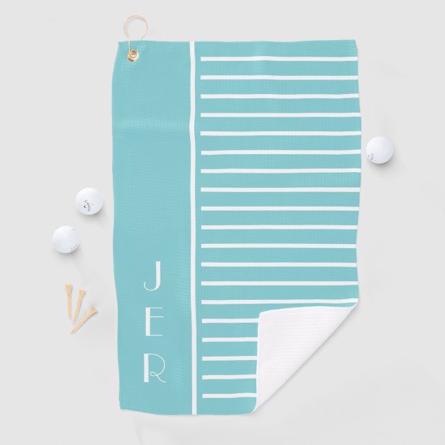 Golf Custom Initials |  Teal White Modern Stripes Golf Towel (InSitu)