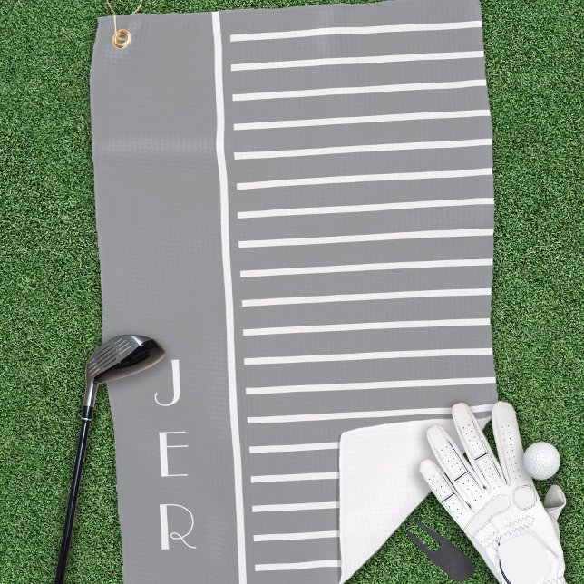 Golf Custom Initials |  Trendy Grey Modern Stripes Golf Towel (Creator Uploaded)