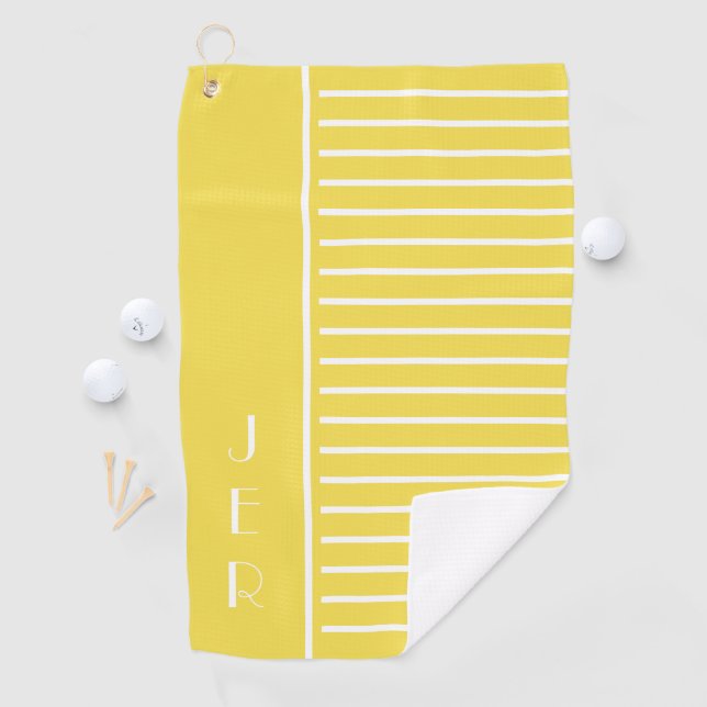 Golf Custom Initials Trendy Yellow Modern Stripes Golf Towel (InSitu)