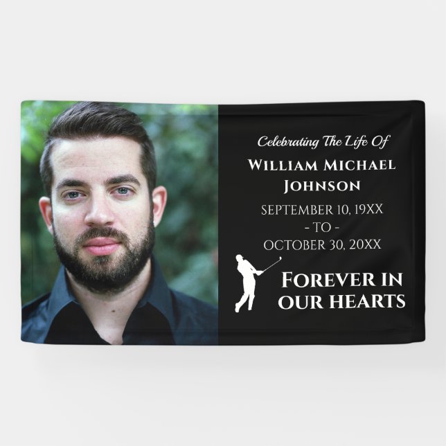 Golf Custom Photo Forever In Our Hearts Memorial Banner (Horizontal)