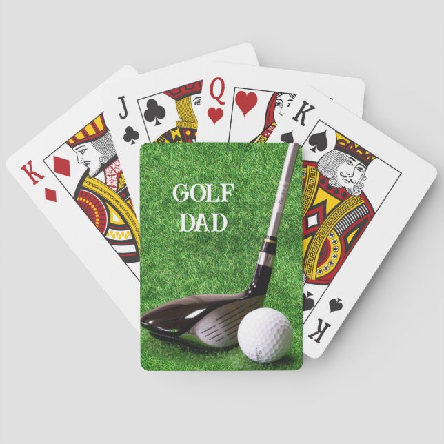Golf Dad - Driver and Ball on Grass personalise Playing Cards (Back)