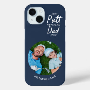 Golf dad modern navy blue typography photo gift iPhone 15 case