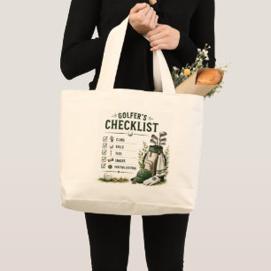Golf Daily Life Funny Checklist Collection Grocery Large Tote Bag