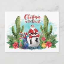 Golf Desert Christmas Cactus Santa Claus Golfer