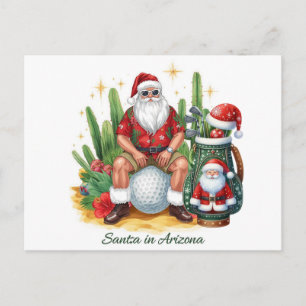 Golf Desert Christmas Cactus Santa Claus Golfer Holiday Postcard