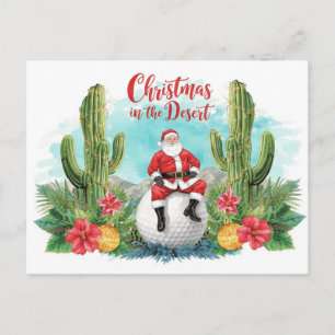 Golf Desert Christmas Cactus Santa Claus Golfer Holiday Postcard