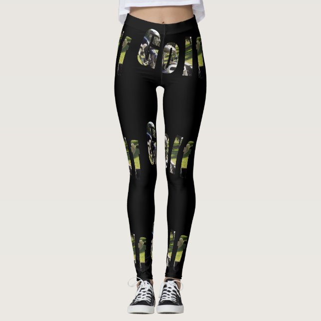 Golf Dimensional Logo, Ladies Black Leggings. Leggings (Front)