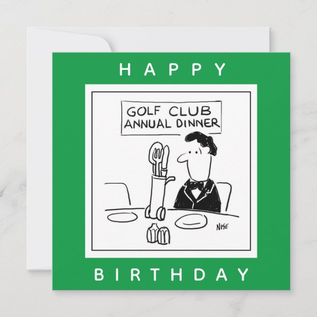 Golf Dinner has Cutlery in Golf Trolley Cartoon Card (Front)
