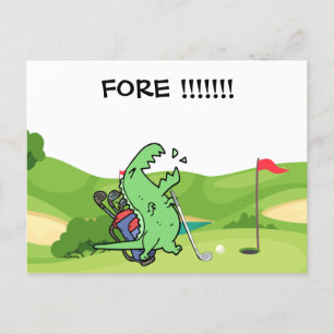 Golf Dinosaur golfing shouting FORE funny golfer Postcard