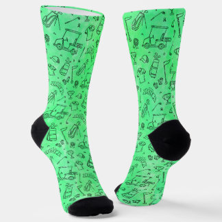Golf Doodle Seamless Socks with Green Watercolor