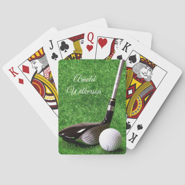 Golf Driver and Ball on Grass personalise Playing Cards (Back)