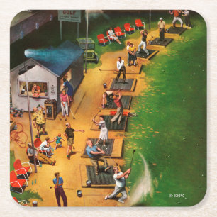 Golf Driving Range by John Falter Square Paper Coaster