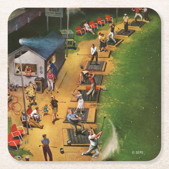 Golf Driving Range by John Falter Square Paper Coaster (Front)