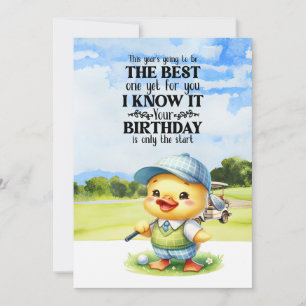 Golf Duck Golfer with Golf Cart Birthday Wishes Holiday Card