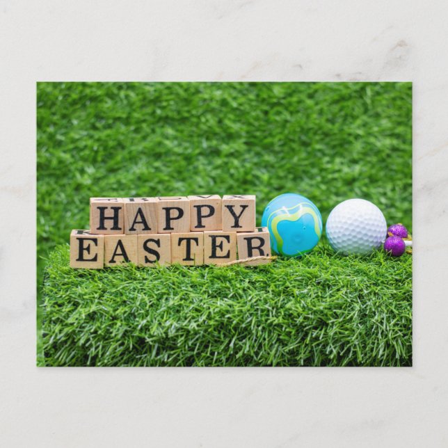 Golf Easter for Golfer with ball and tee on green  Holiday Postcard (Front)
