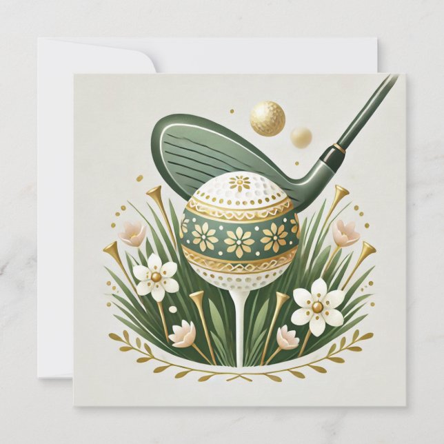 Golf Easter Holiday Card with golf ball and flower (Front)