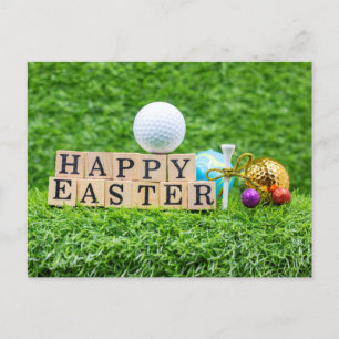 Golf Easter Holiday with golf ball on green grass Postcard