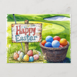 Golf Easter Holiday with golf ball on green grass  Postcard