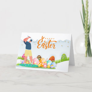 GOLF Easter to golfer with eggs in golf course Holiday Card