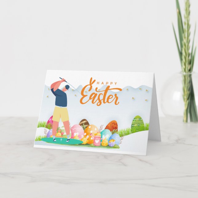 GOLF  Easter to golfer with eggs in golf course Holiday Card (Front)