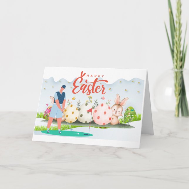 GOLF  Easter to golfer with eggs on  golf course Holiday Card (Front)