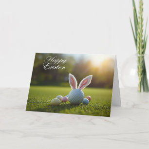 Golf Easter with ball bunny ear on green grass Holiday Card