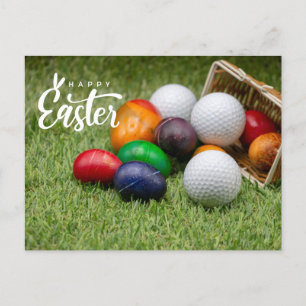 Golf Easter with colourful eggs golf ball  Holiday Postcard