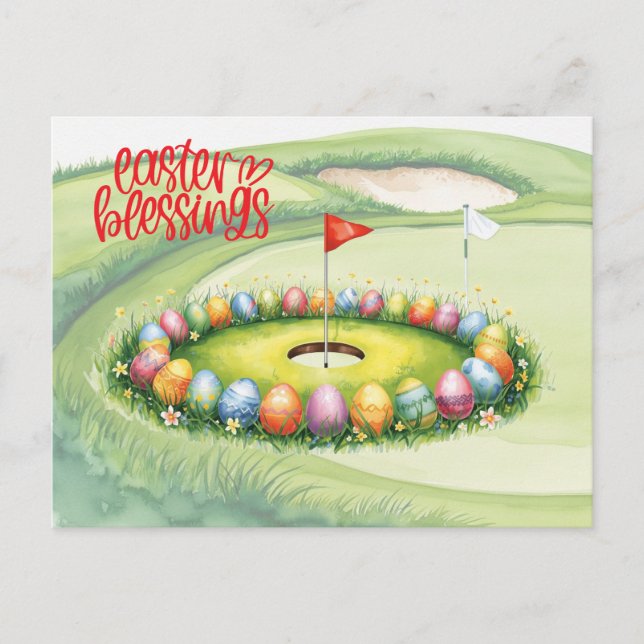 Golf Easter with egg on putting green  Postcard (Front)