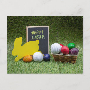 Golf Easter with golf ball and colourful eggs Holiday Postcard