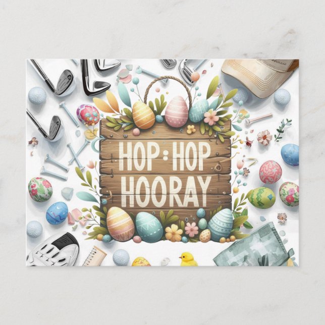 Golf easter with golf equipment design for golfer postcard (Front)