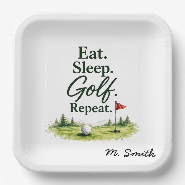 Golf eat sleep golf repeat for golfer  paper plate (Front)