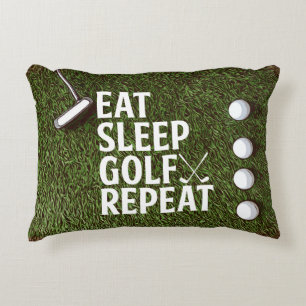 Golf Eat Sleep Golf Repeat on Green Grass Golfer  Decorative Cushion
