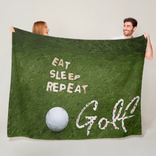 Golf eat sleep golf repeat with golf ball on green fleece blanket