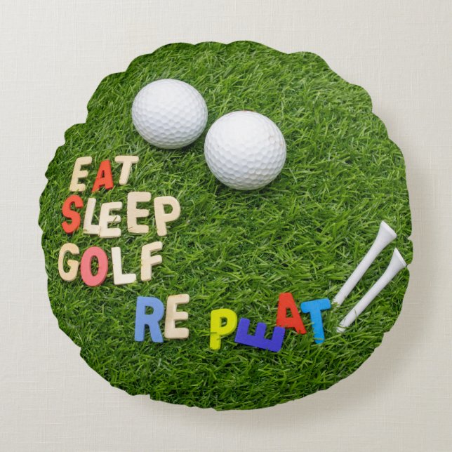 Golf Eat sleep Golf Repeat with golf ball on green Round Cushion (Front)
