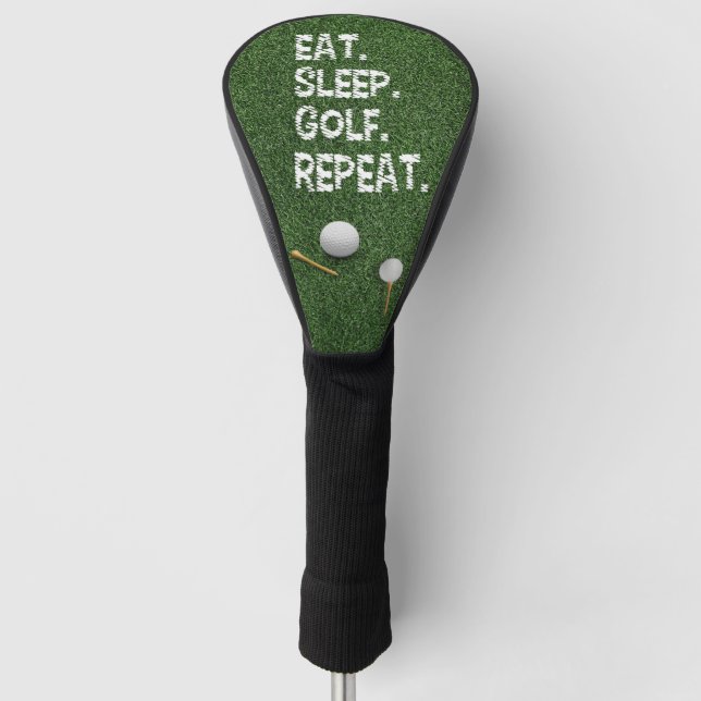 Golf Eat Sleep Golf Repeat with putter and ball   Golf Head Cover (Front)