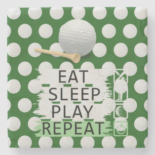 Golf  Eat Sleep Play Repeat with ball on green   Stone Coaster