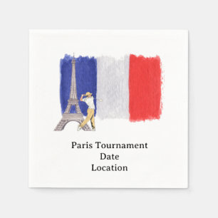 Golf Eiffel tower with French golfer flag France Napkin