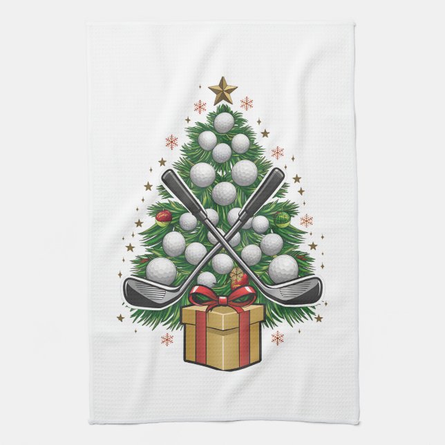 Golf Equipment Christmas Tree Christmas Golf Tea Towel (Vertical)