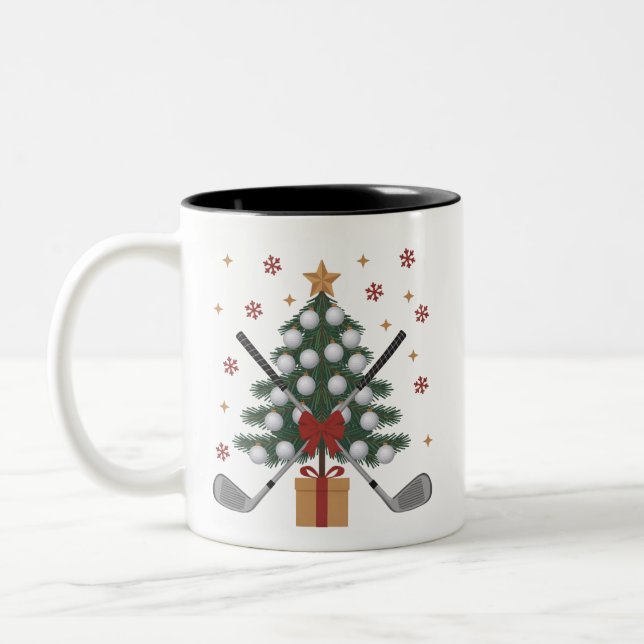 Golf Equipment Christmas Tree Christmas Golf Two-Tone Coffee Mug (Left)