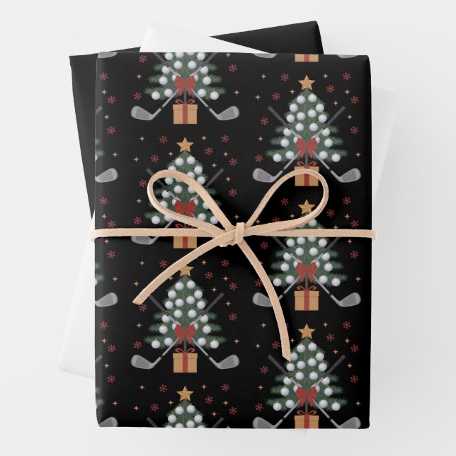 Golf Equipment Christmas Tree Christmas Golf Wrapping Paper Sheet (In situ)