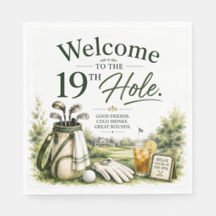 Golf equipment with text on green napkin