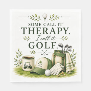 Golf equipment with text on green napkin