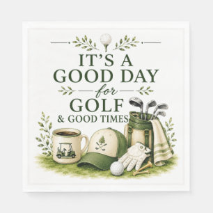 Golf equipment with text on green napkin