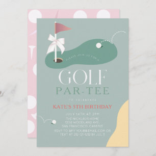 Golf Fairway Pink Flag Bow Girl's Birthday Par-Tee Invitation