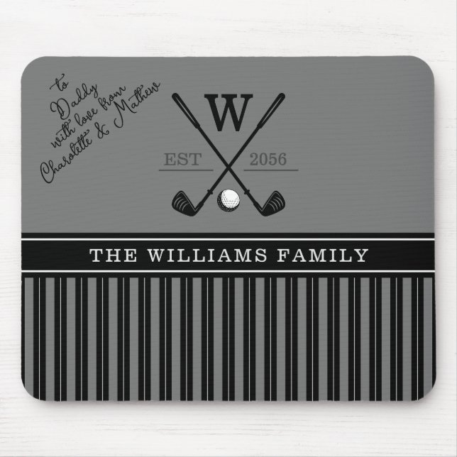 Golf Family Monogram Charcoal Gift for Dad Mouse Mat (Front)