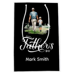 Golf Father's Day with father and son on green Medium Gift Bag