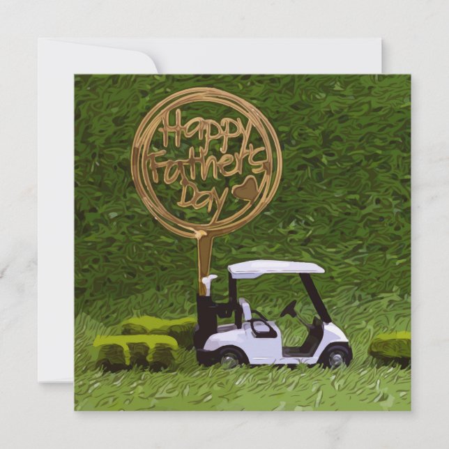 Golf Father's Day with golf cart and sign on green Card (Front)