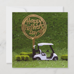 Golf Father's Day with golf cart and sign on green Card