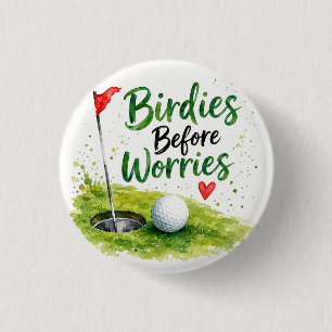 Golf flag and ball on the golf course  3 cm round badge